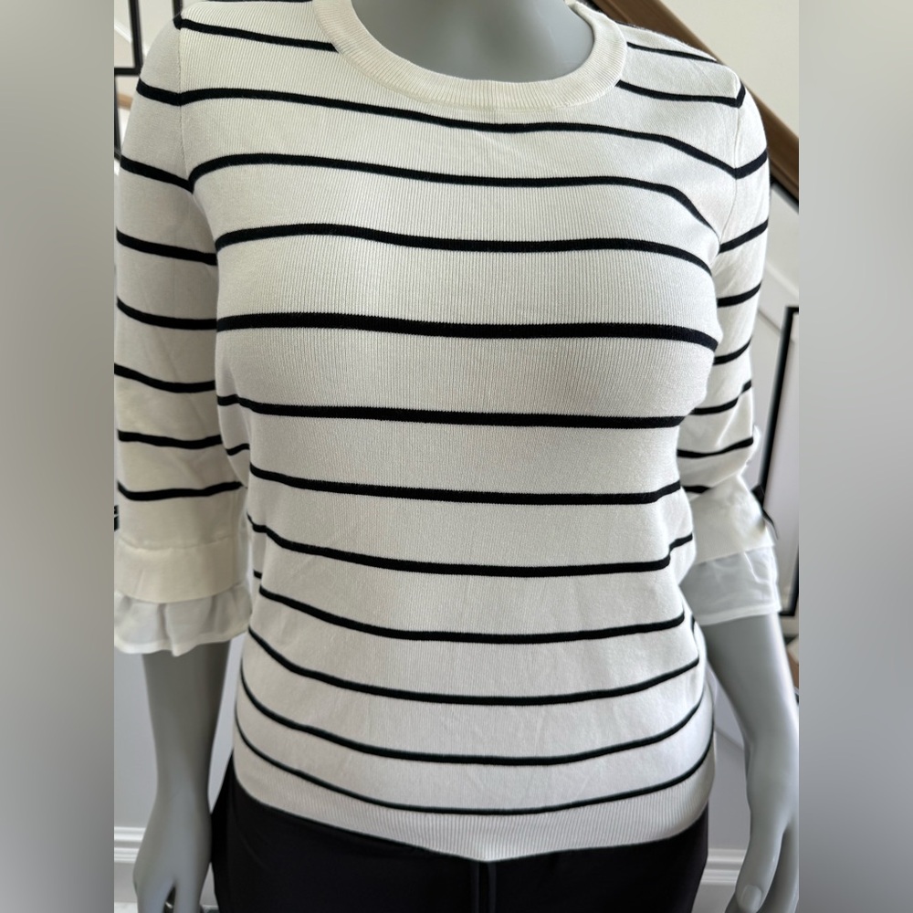 Maison Jules Black and White Striped Long Sleeve Sweater